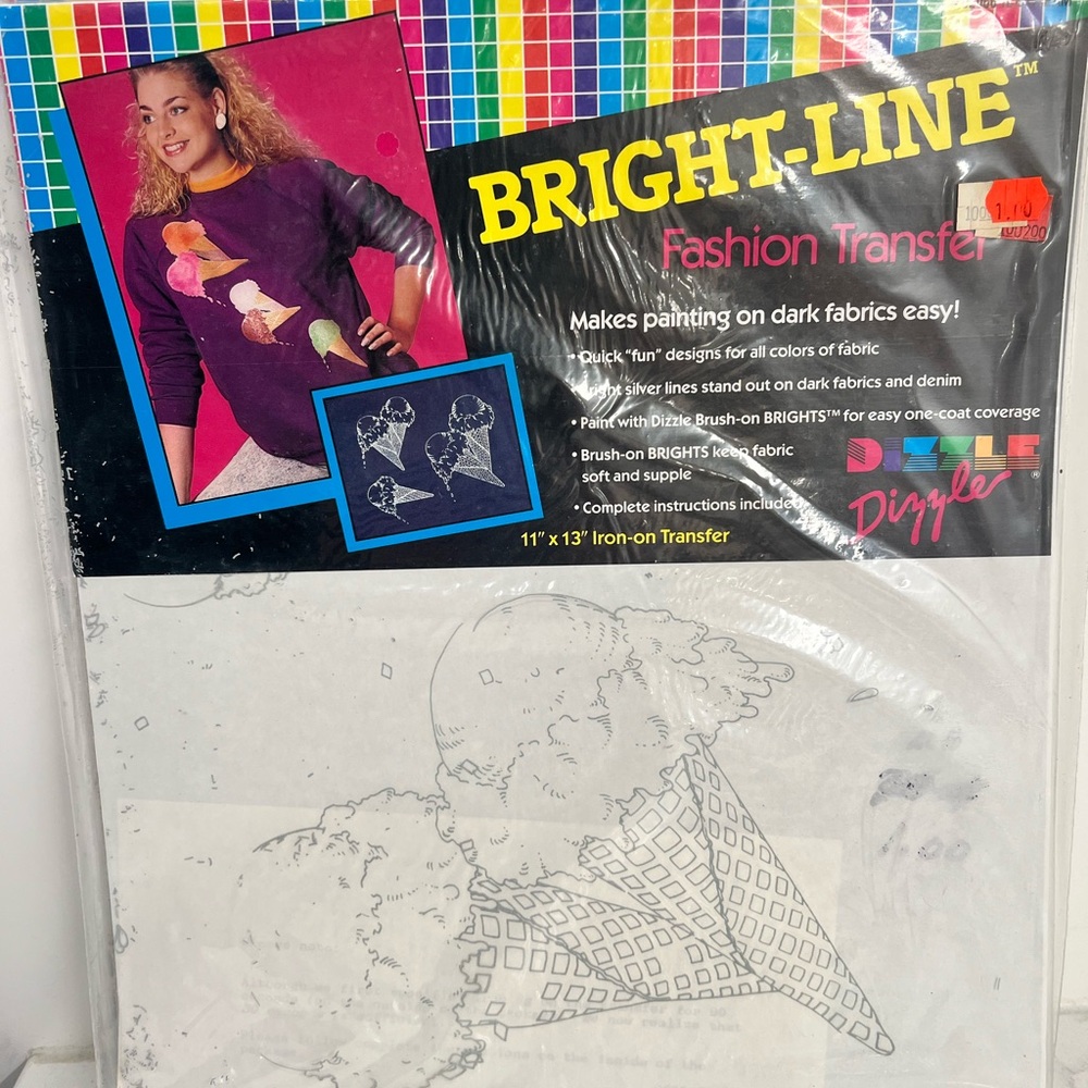 Dizzle Ice Cream  Iron On Transfers Bright Line 80s 90s Fashion Apparel Crafts